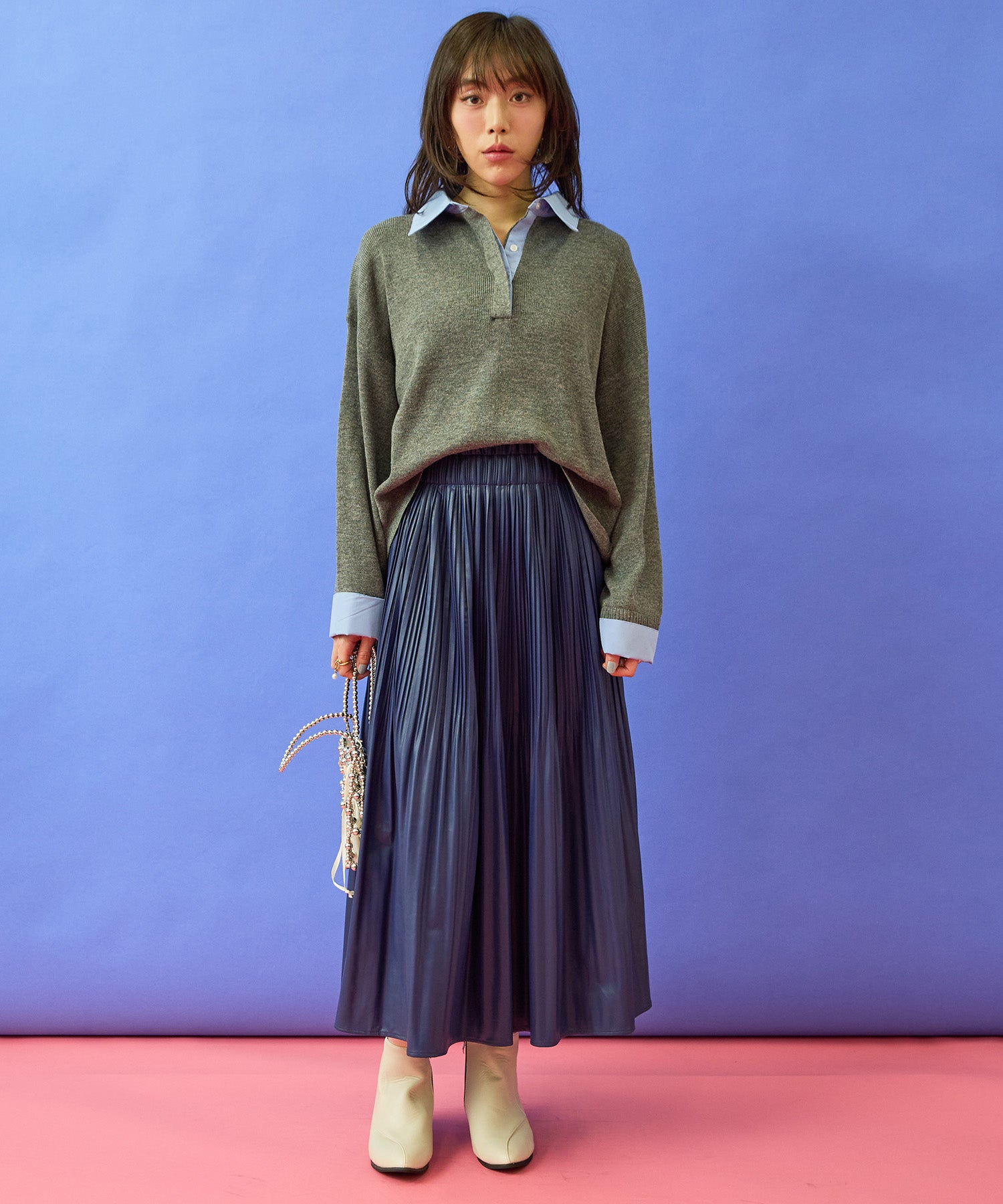 ニット レディース 春 レイヤード フェイクシャツ クロップドニット