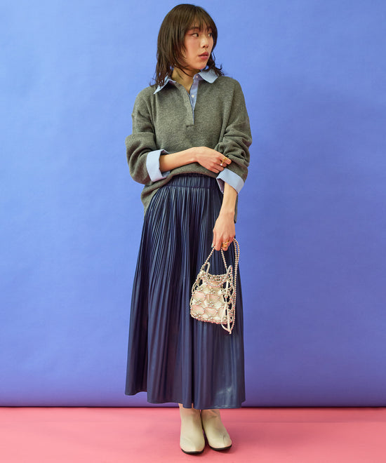 【FONT LAB】フェイクシャツレイヤードクロップドニット