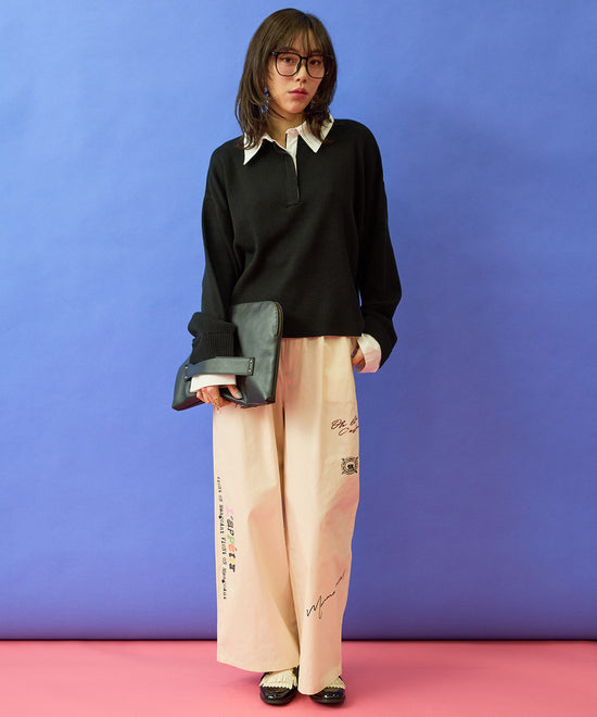 【FONT LAB】フェイクシャツレイヤードクロップドニット