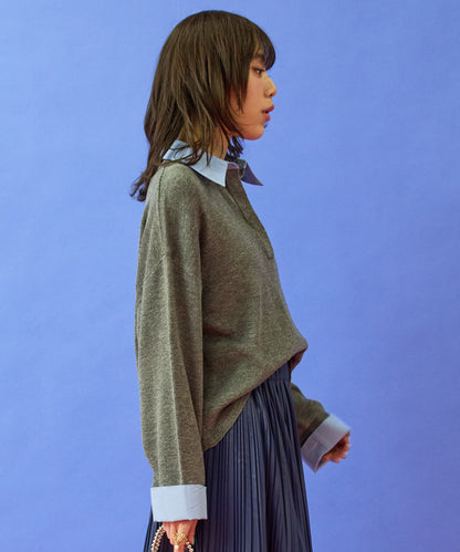 【FONT LAB】フェイクシャツレイヤードクロップドニット