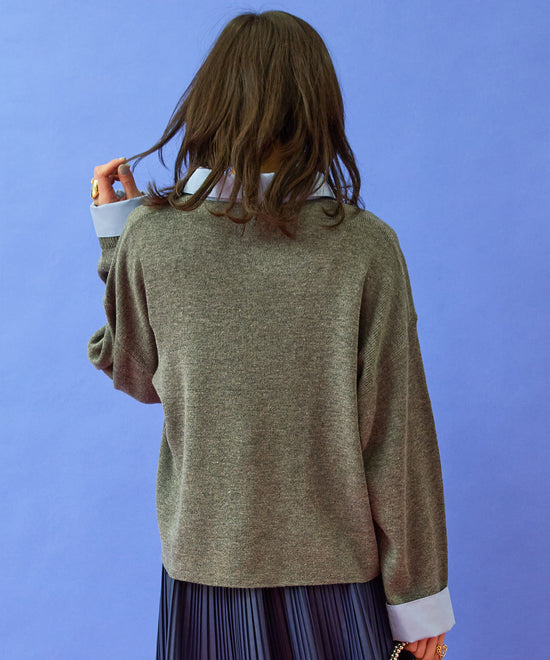 【FONT LAB】フェイクシャツレイヤードクロップドニット