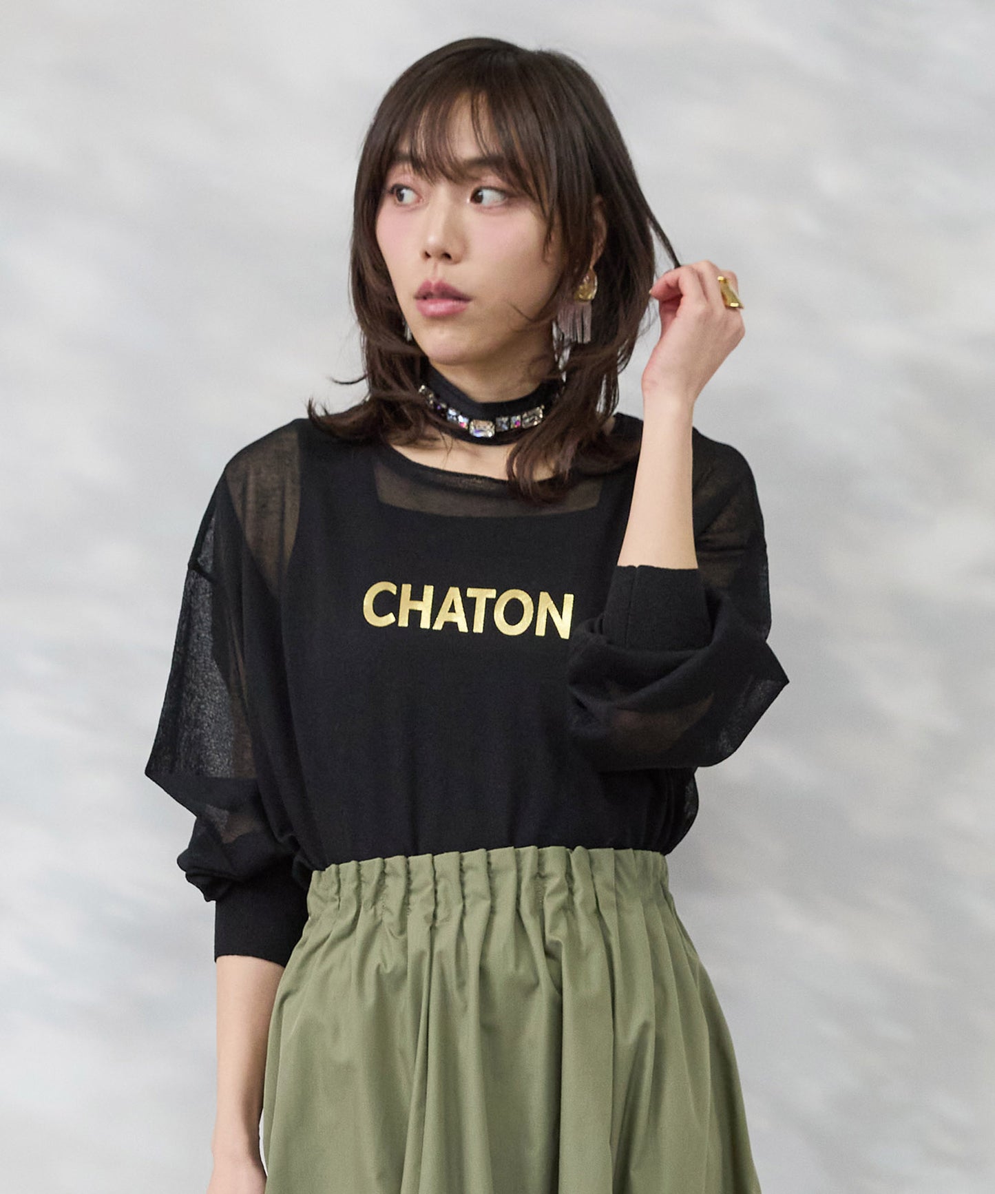 【FONT LAB】メタリックロゴシアーニット