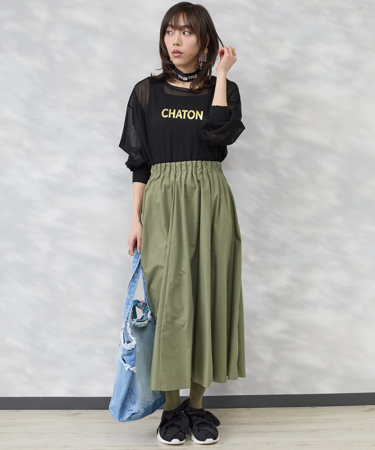 【FONT LAB】メタリックロゴシアーニット