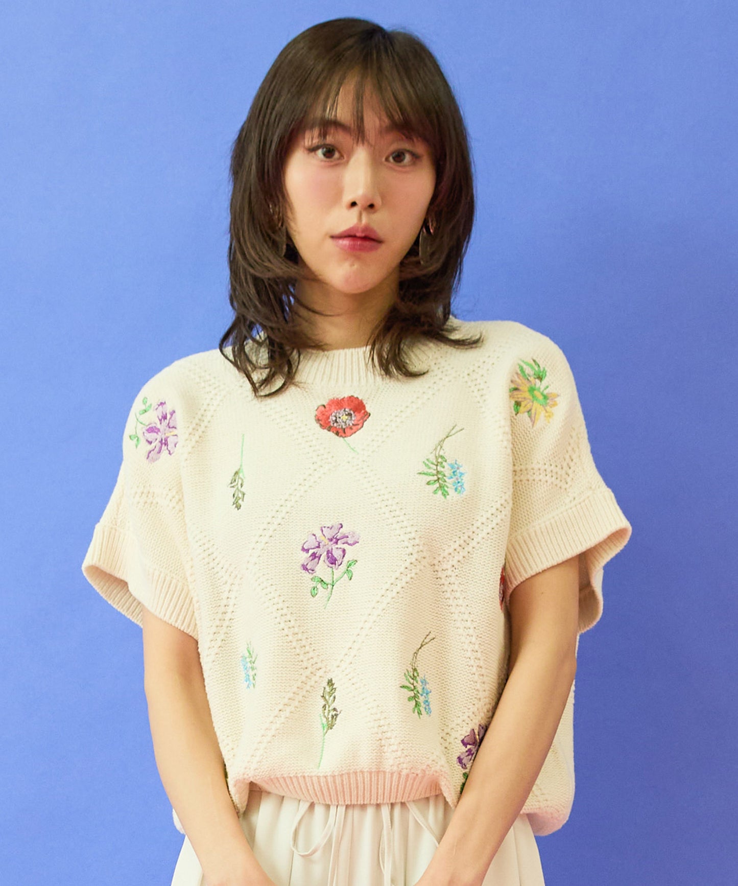 【NUMPH】フラワーモチーフサマーニット