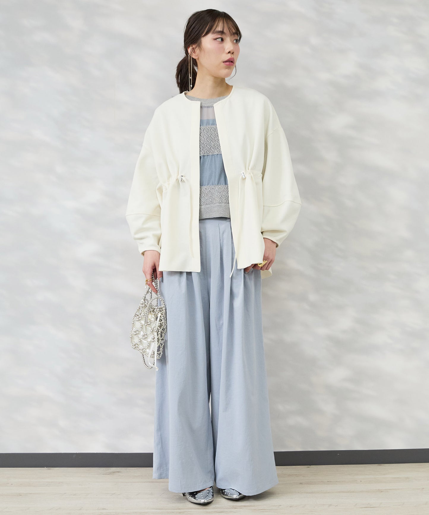 【FONT LAB】カットジョーゼットドロストトッパーハオリ