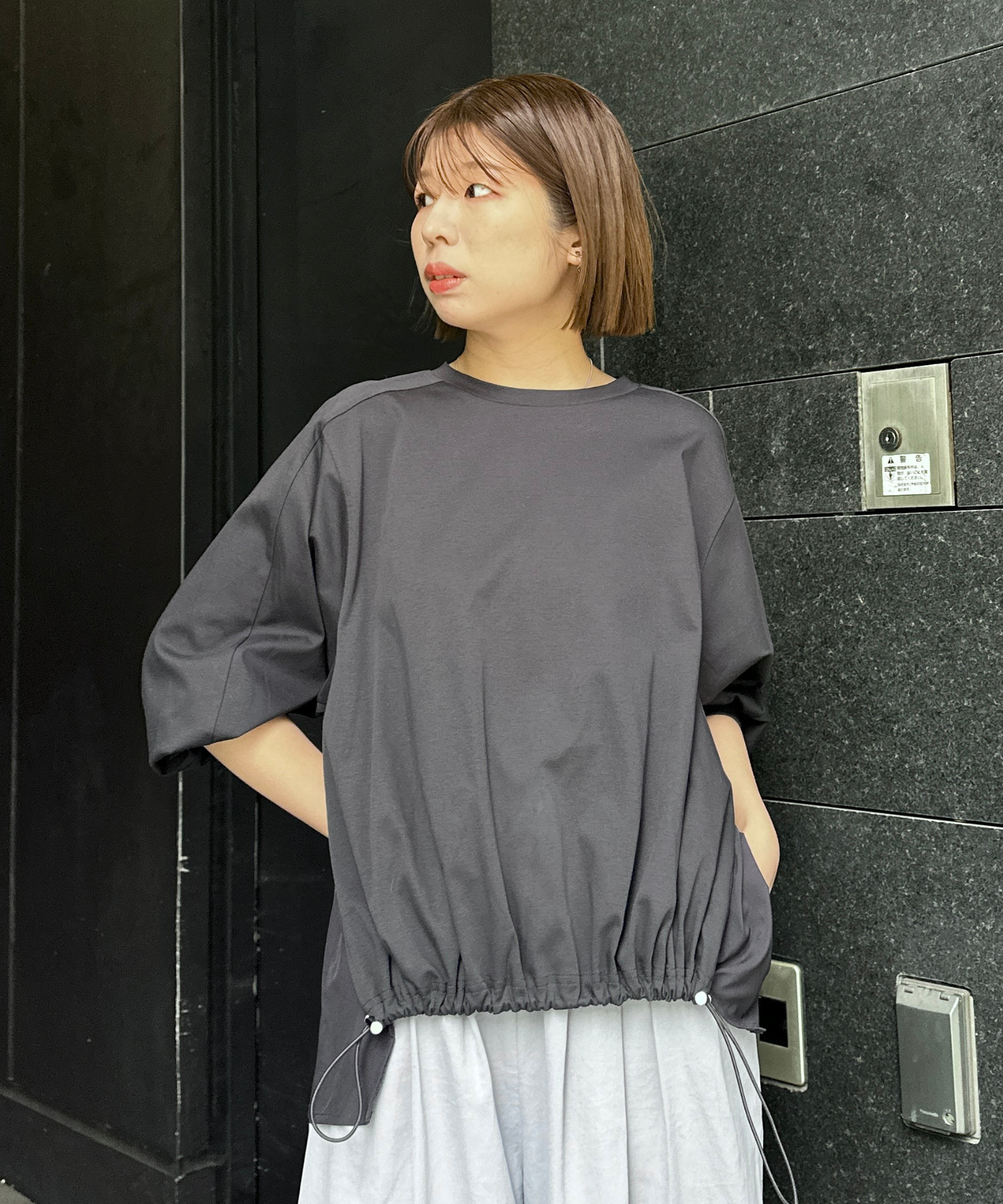 【FONT LAB】シルケットポンチ異素材コンビトップス