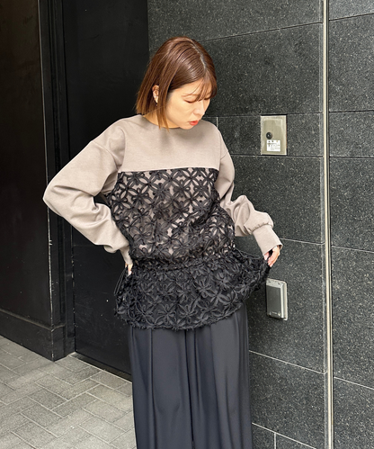 【FONT LAB】チュール刺繍コンビ2WAYトップス