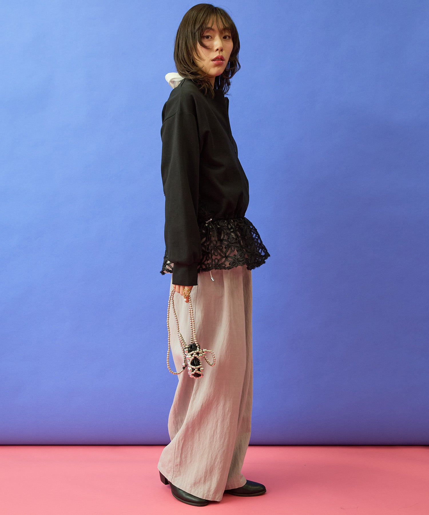 【FONT LAB】チュール刺繍コンビ2WAYトップス