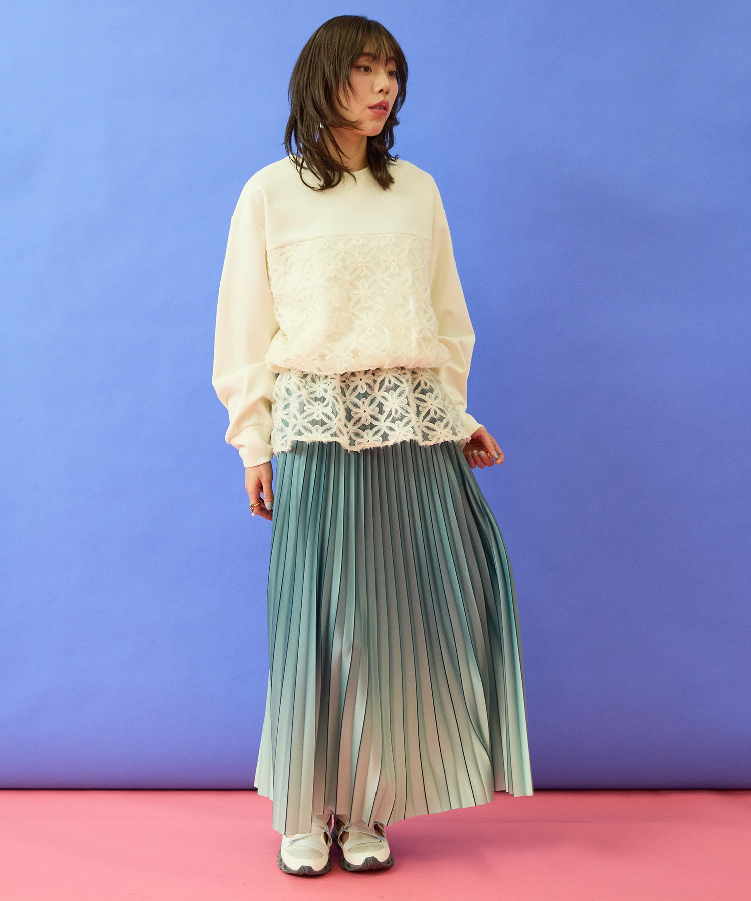 【FONT LAB】チュール刺繍コンビ2WAYトップス