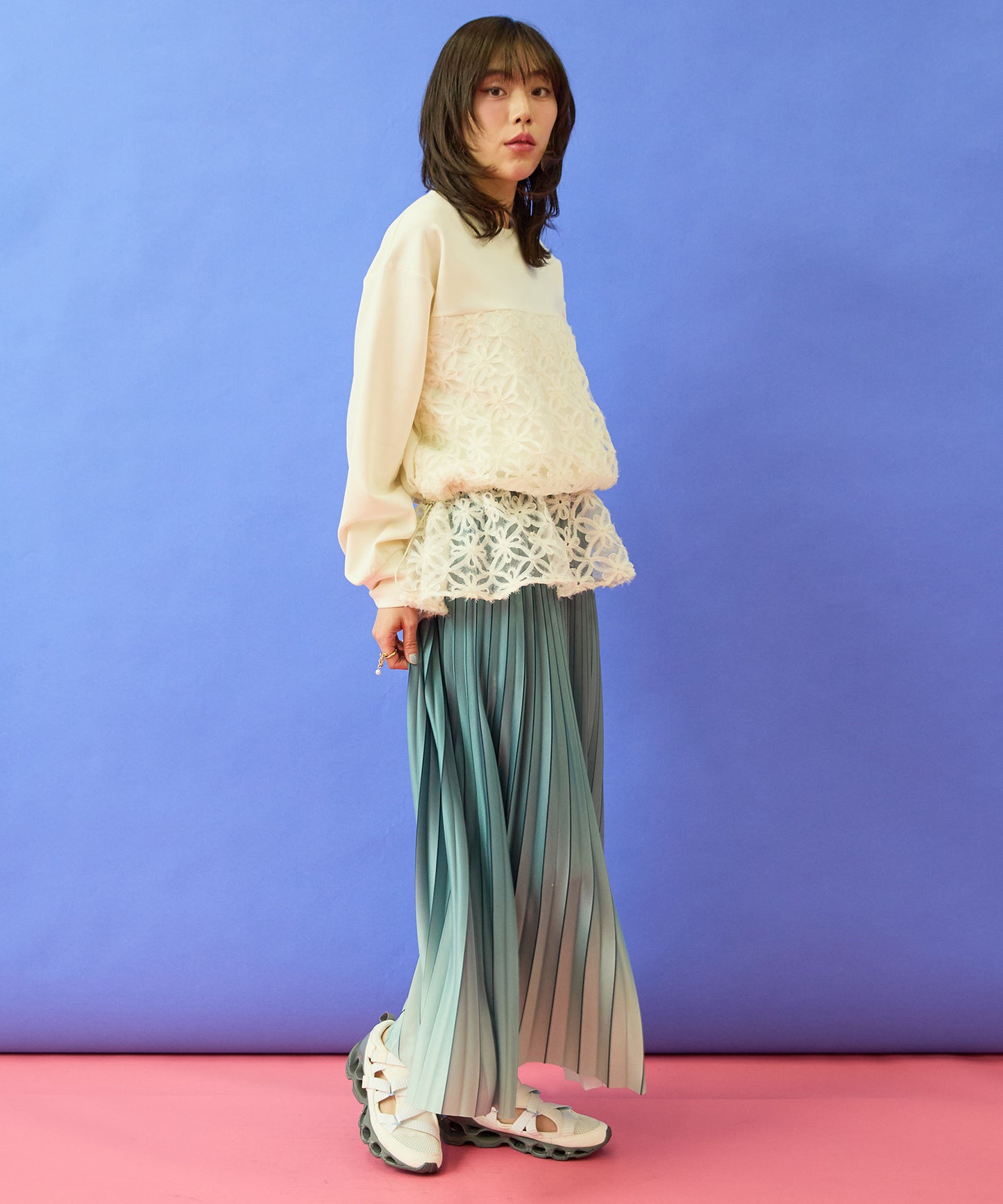 【FONT LAB】チュール刺繍コンビ2WAYトップス