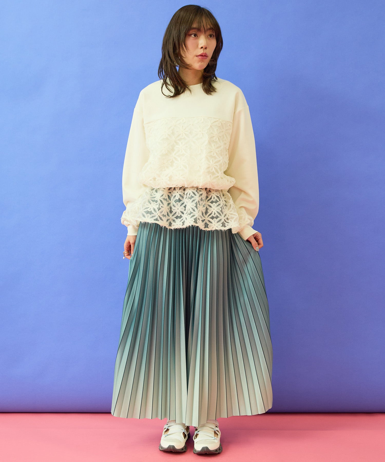 【FONT LAB】チュール刺繍コンビ2WAYトップス