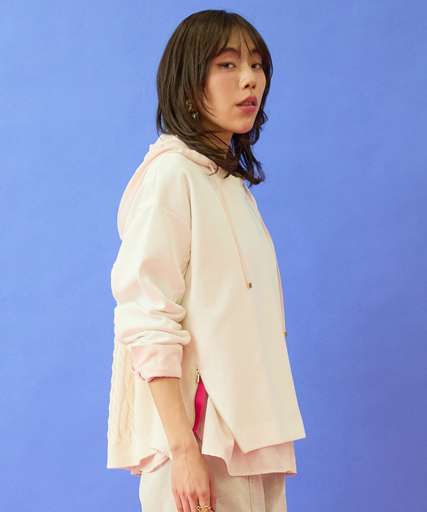 スウェット レディース ZIPデザイン ケーブル コンビデザイン