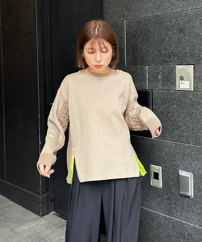 【FONT LAB】ケーブルコンビZIPデザインスウェット