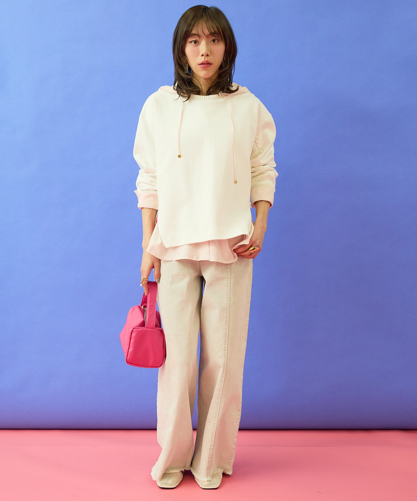 【FONT LAB】ケーブルコンビZIPデザインスウェット