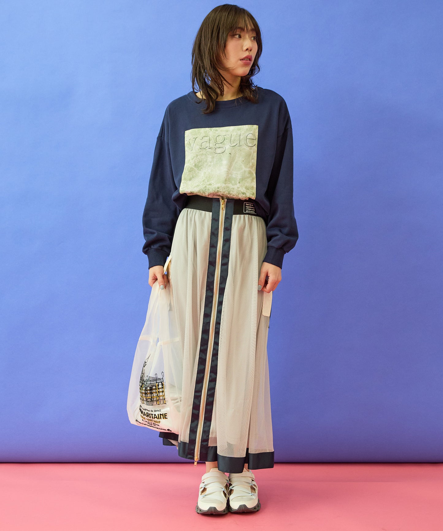 【FONT LAB】フォトプリント×ロゴボートネックスウェット