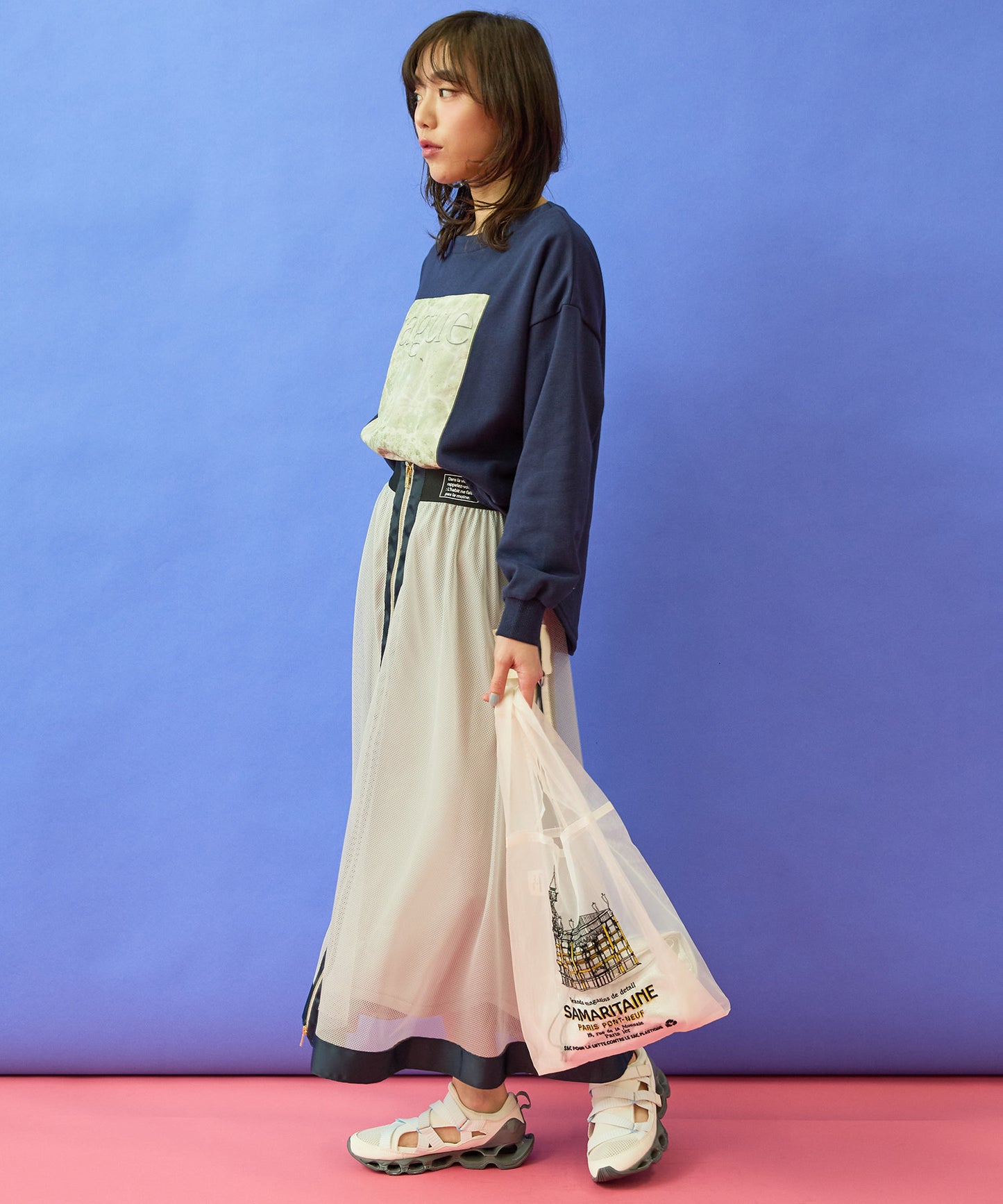 【FONT LAB】フォトプリント×ロゴボートネックスウェット