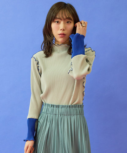 カットソー レディース シアー ちびハイネック インナー トップス 袖先配色