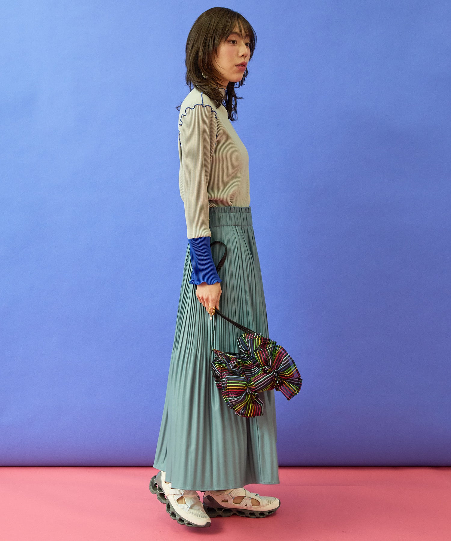 【FONT LAB】プリーツちびハイネックバイカラーカットソー