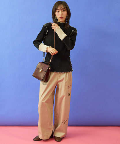 【FONT LAB】プリーツちびハイネックバイカラーカットソー