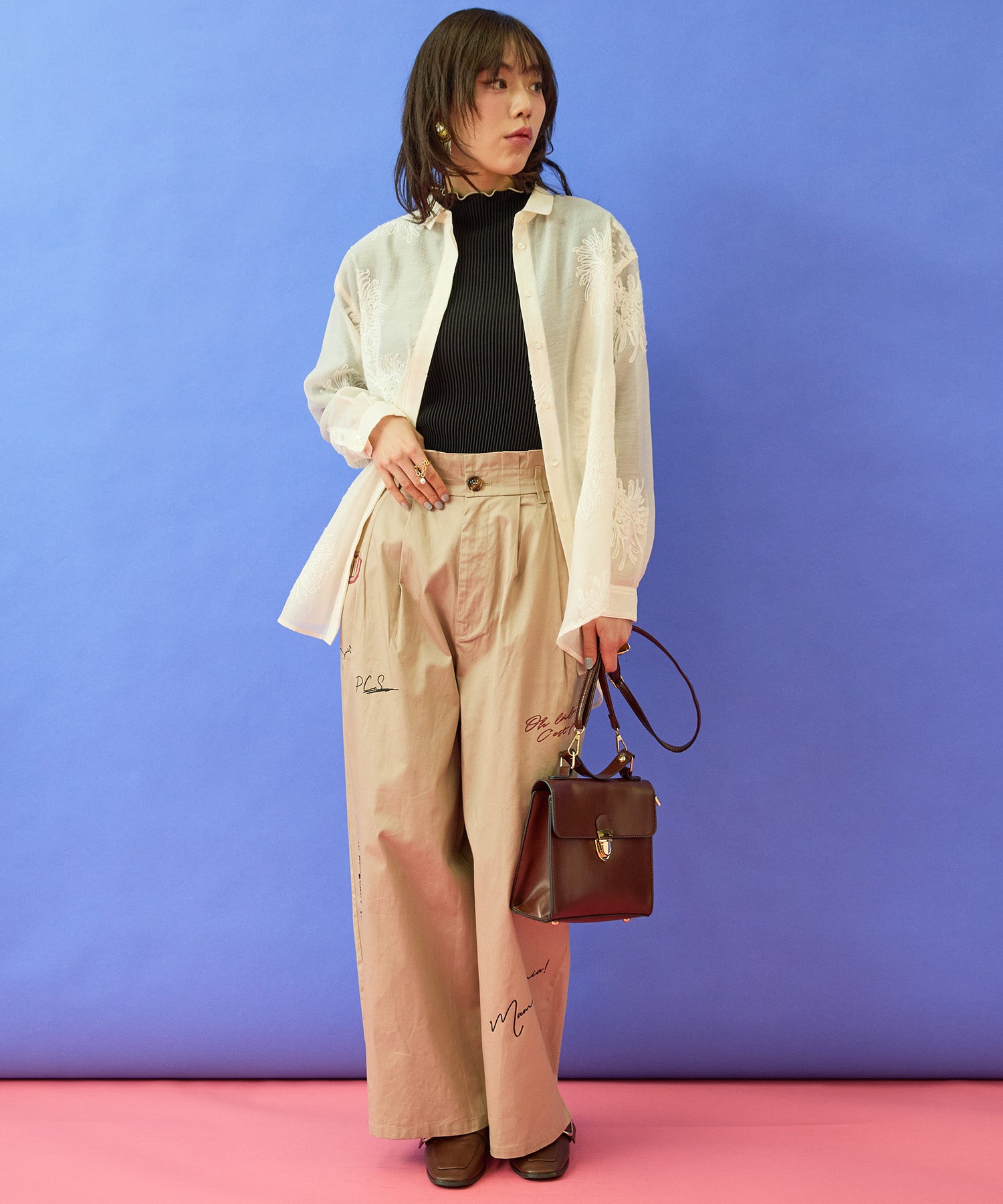 【FONT LAB】プリーツちびハイネックバイカラーカットソー