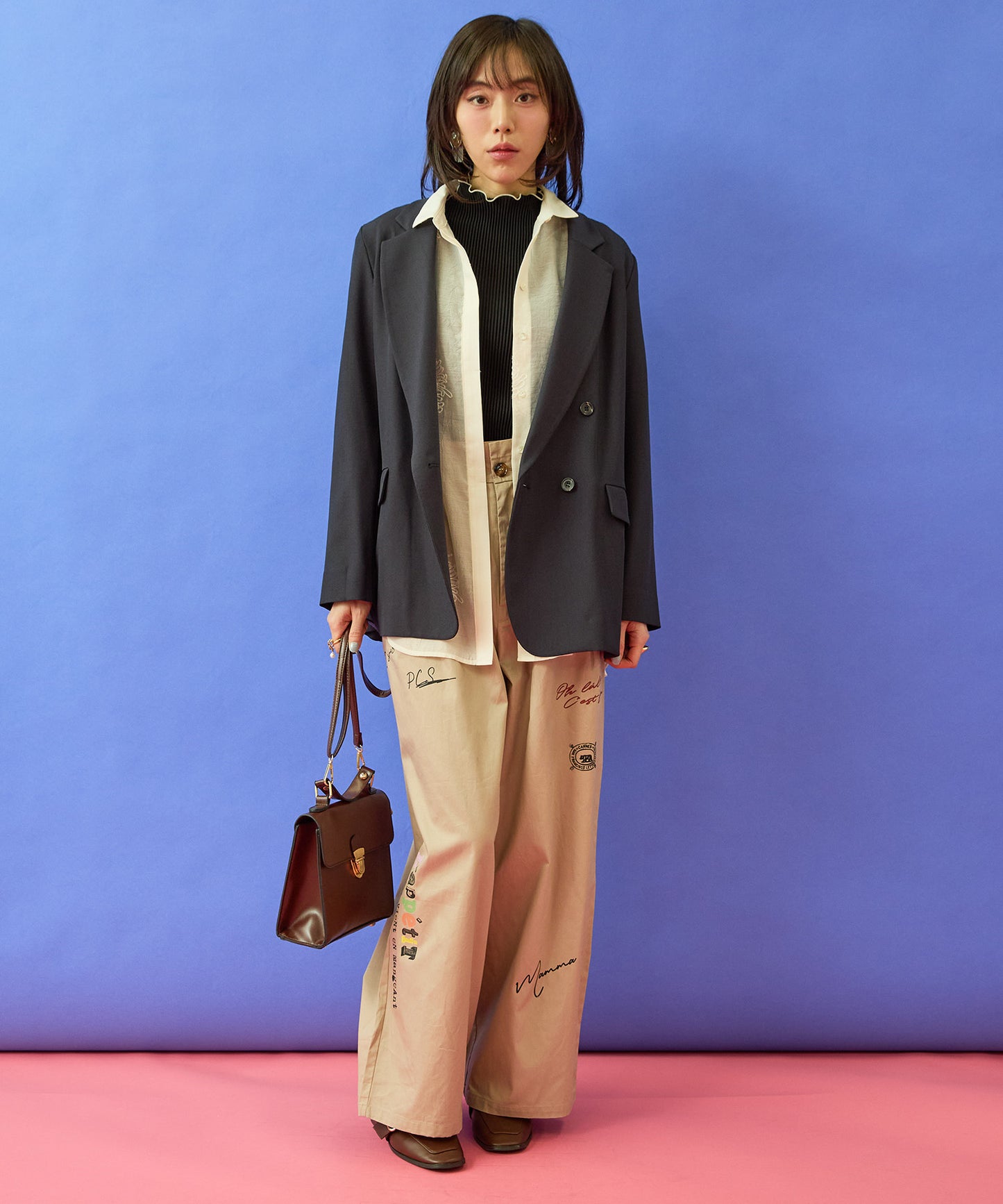 【FONT LAB】プリーツちびハイネックバイカラーカットソー