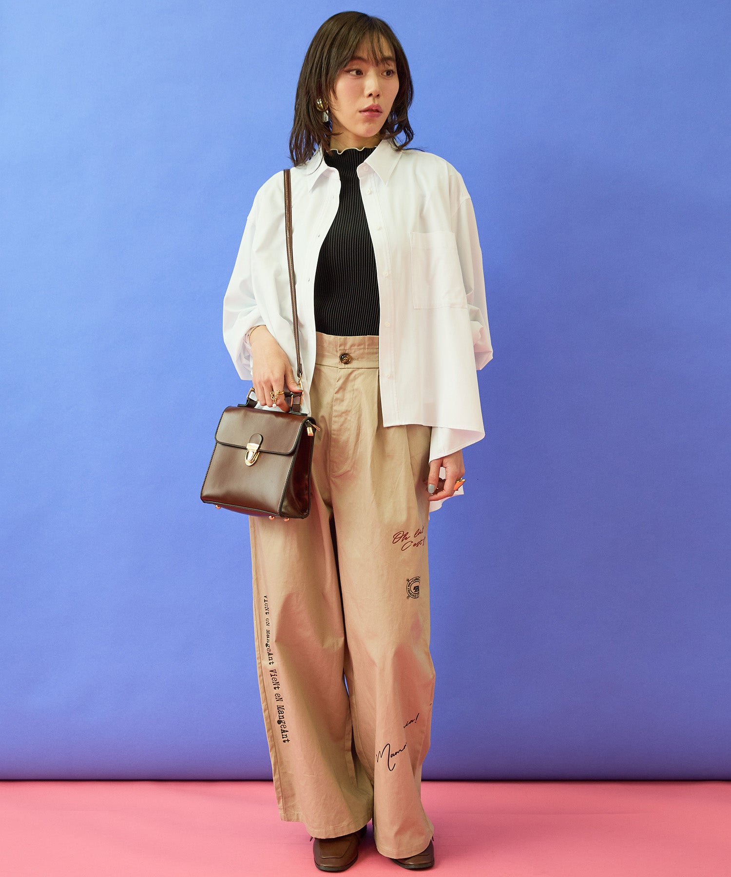 【FONT LAB】プリーツちびハイネックバイカラーカットソー