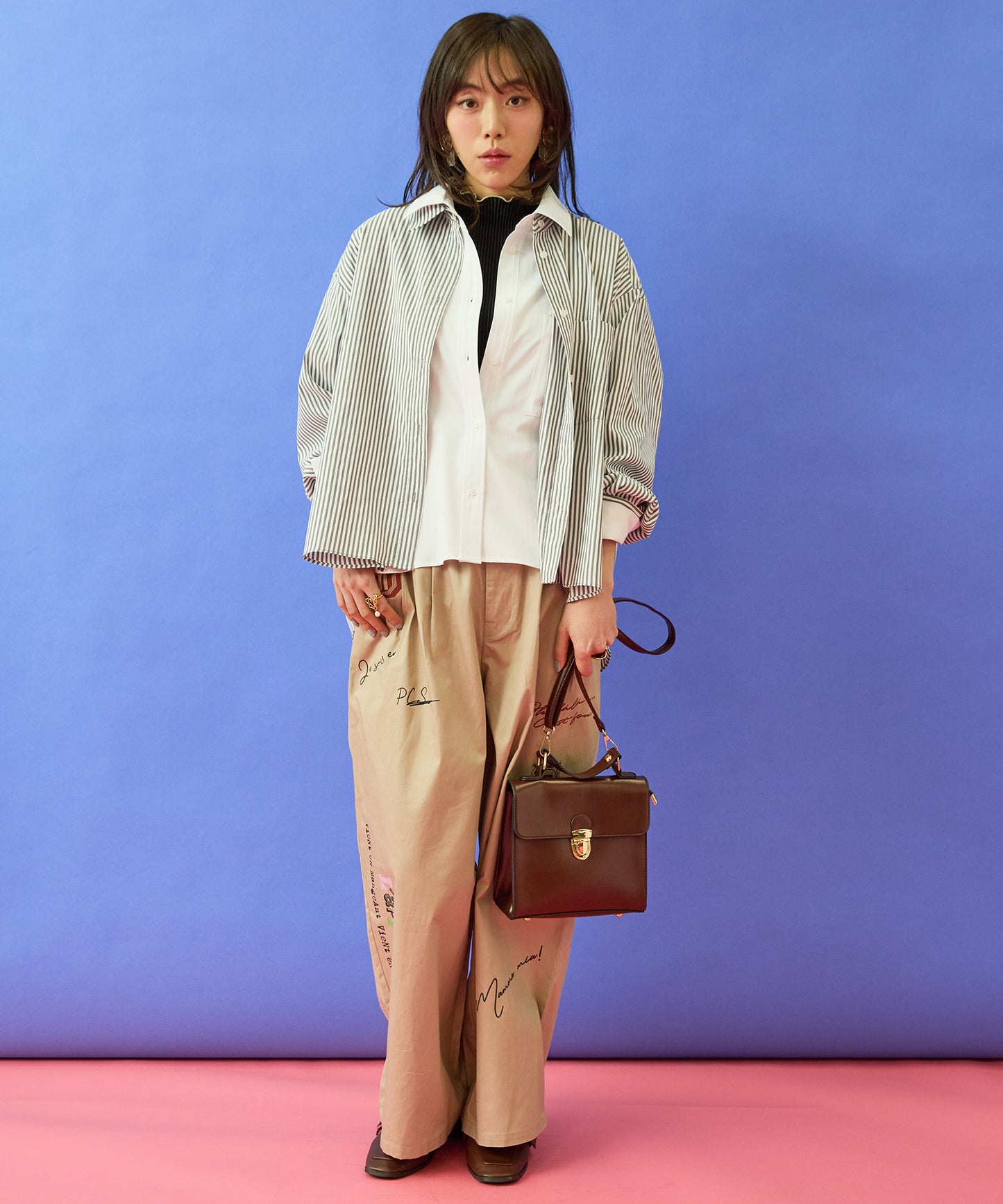 【FONT LAB】プリーツちびハイネックバイカラーカットソー