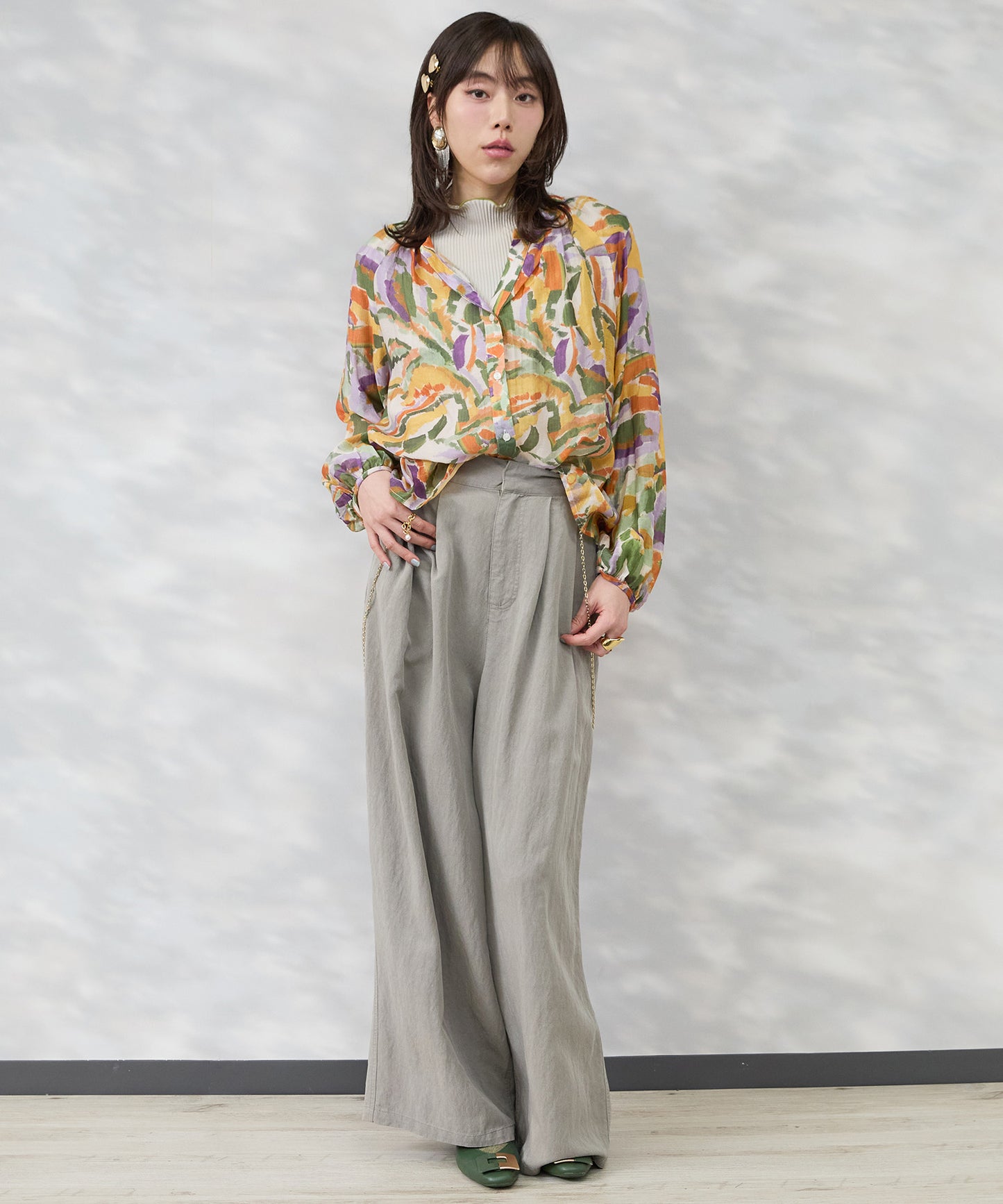 【FONT LAB】プリーツちびハイネックバイカラーカットソー