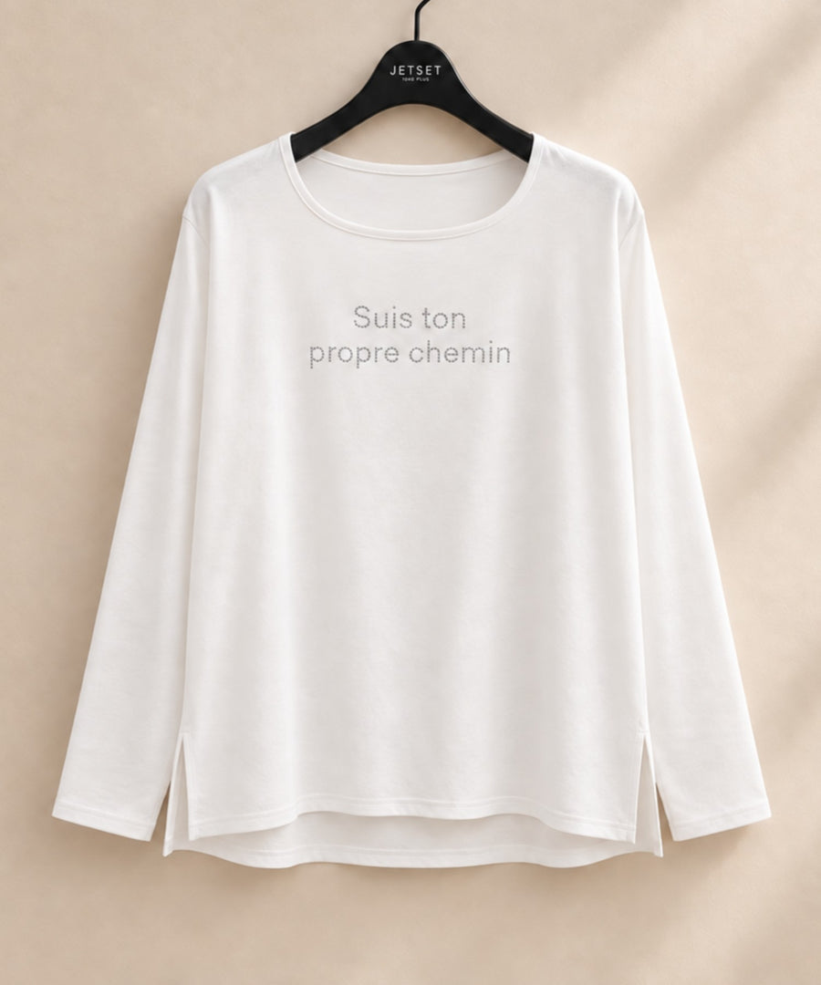 61-5935【FONT LAB】フラスコネックラインストーンロングTシャツ