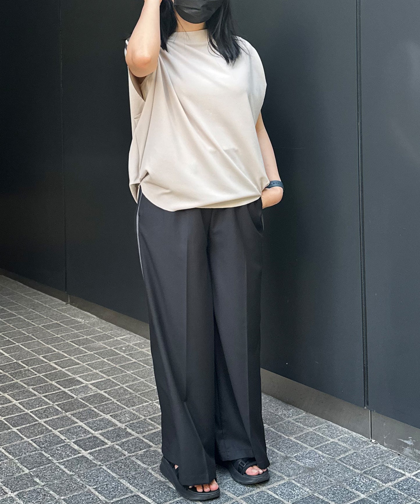 【qout】ショルダーラインジョーゼットカットソー