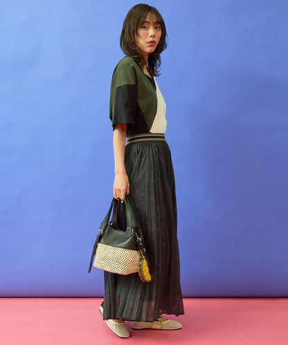 【SKFK】カラーブロック深VネックTシャツ