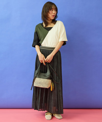 【SKFK】カラーブロック深VネックTシャツ