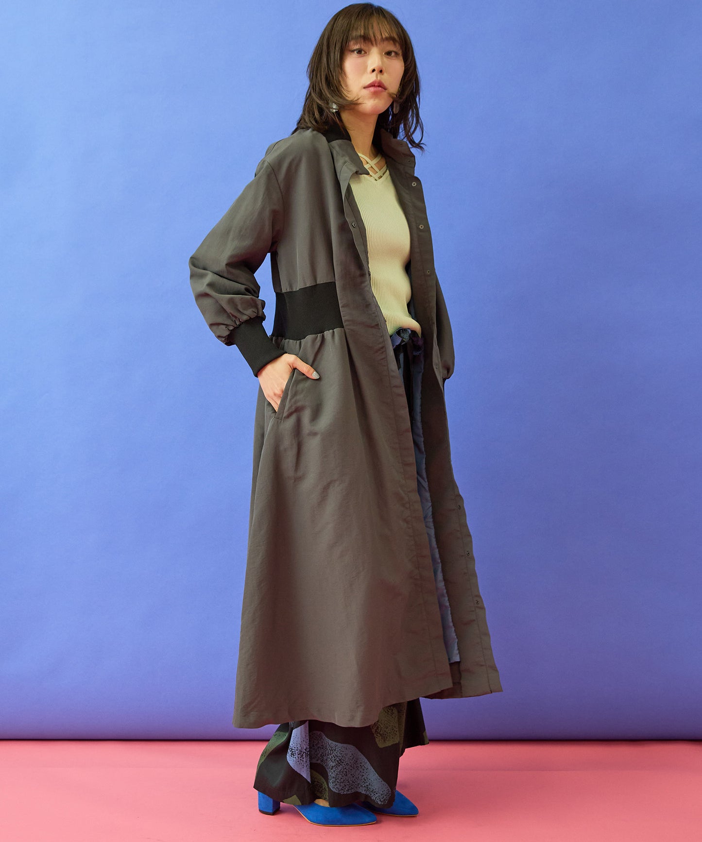 コート レディース 春 グログラン ロングコート