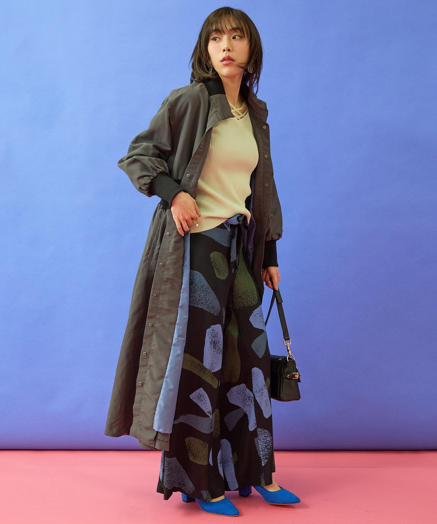 【FONT LAB】グログランウエストリブパテッドコート