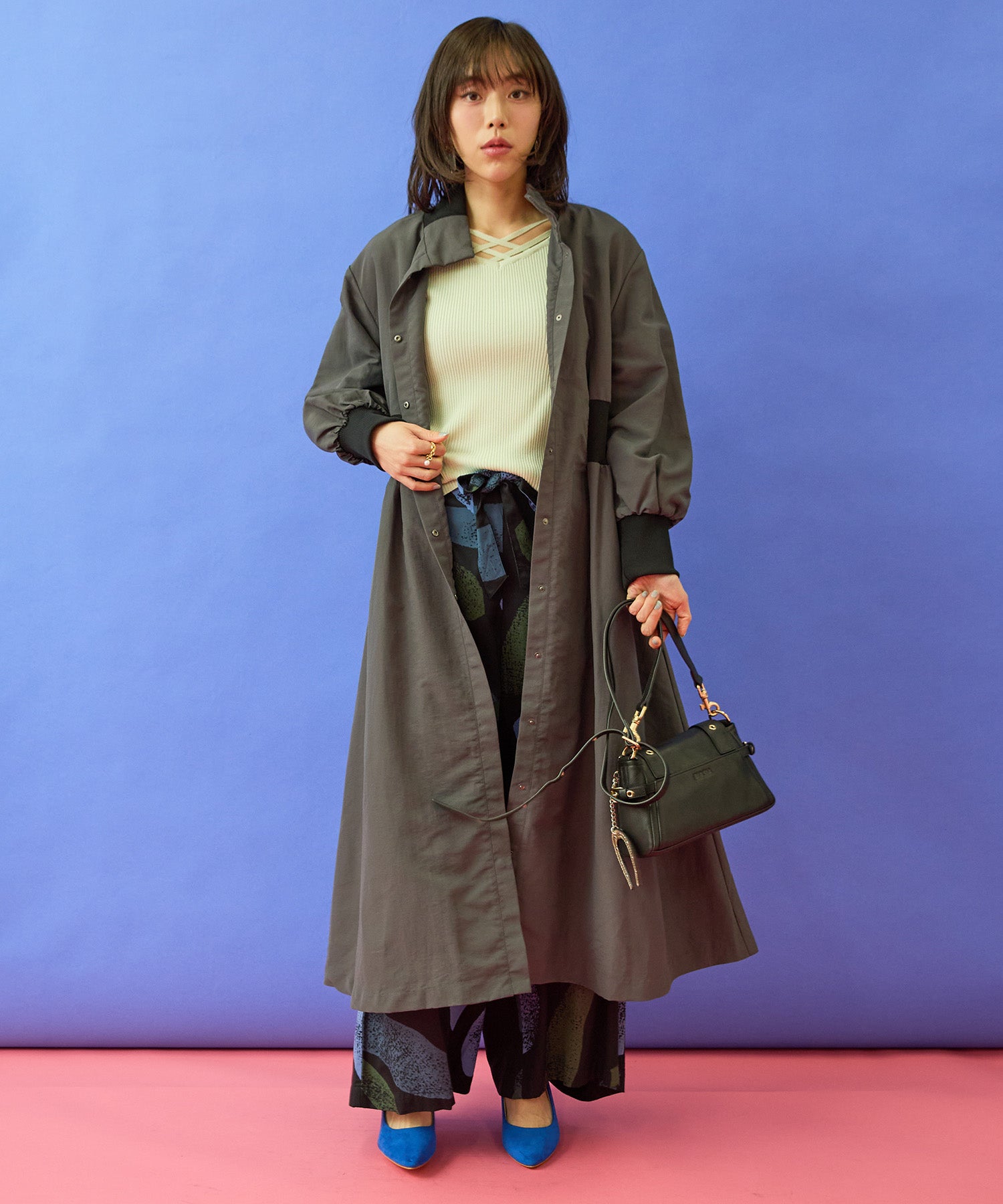 【FONT LAB】グログランウエストリブパテッドコート