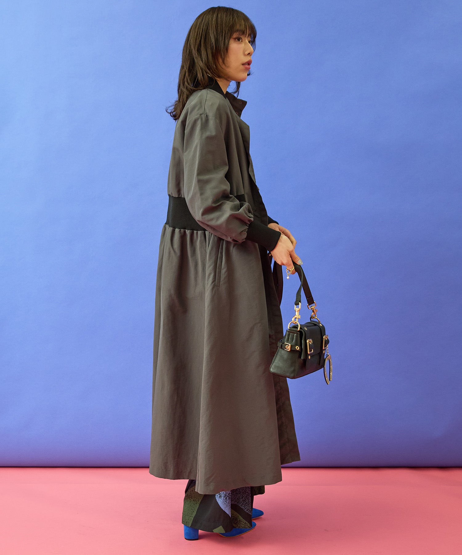 【FONT LAB】グログランウエストリブパテッドコート