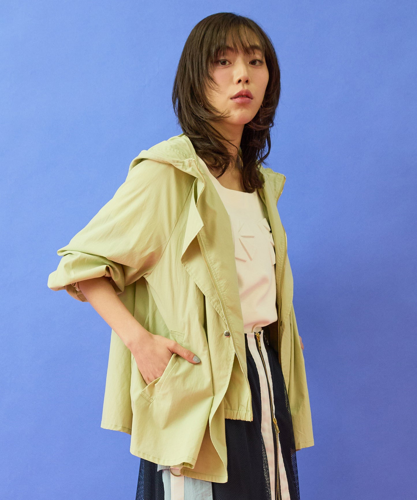 【FONT LAB】コットンテンセルフェイクレイヤードショートコート