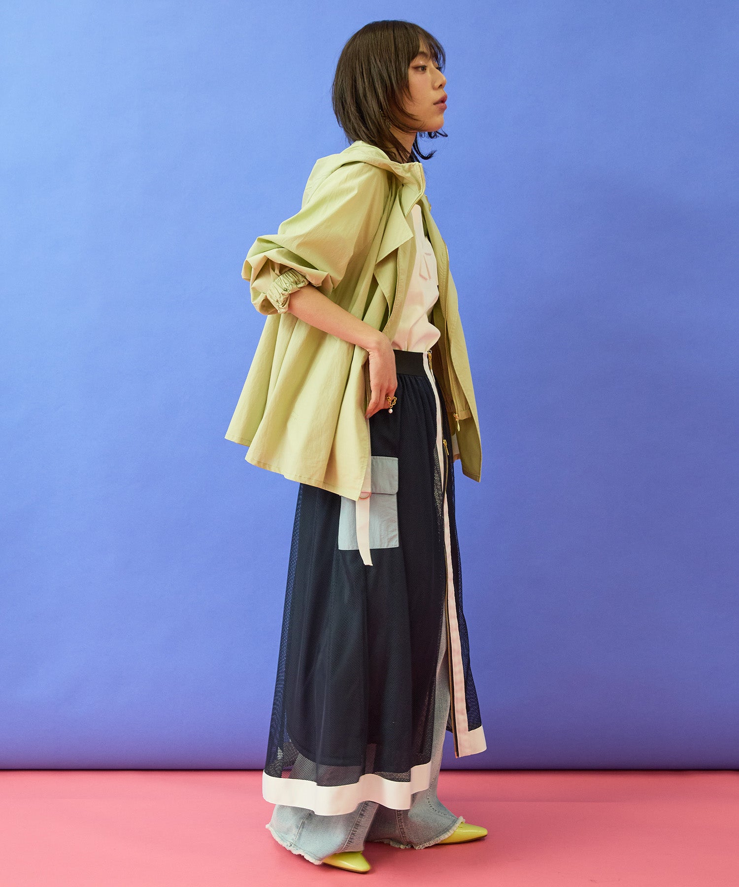 【FONT LAB】コットンテンセルフェイクレイヤードショートコート