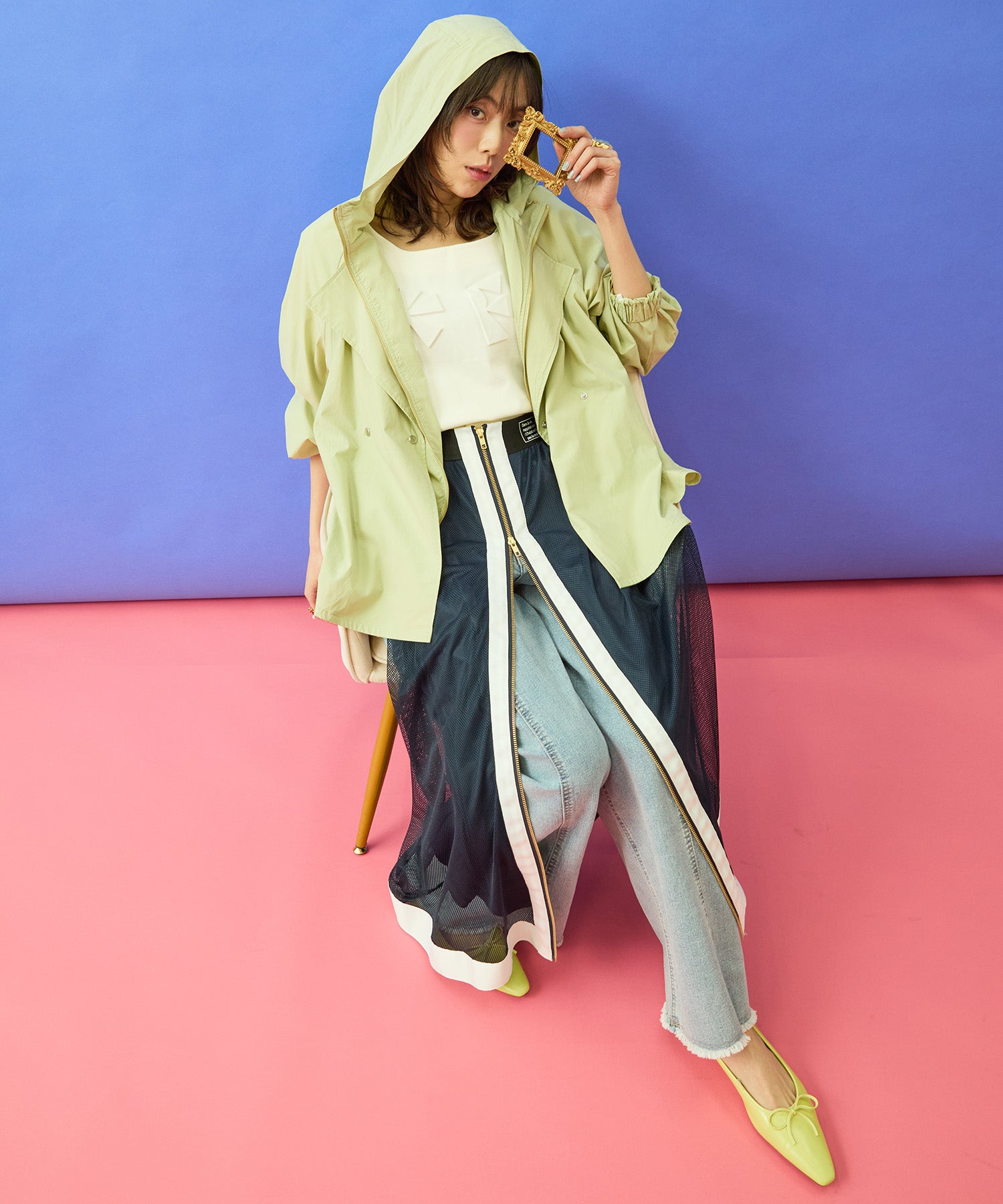 【FONT LAB】コットンテンセルフェイクレイヤードショートコート