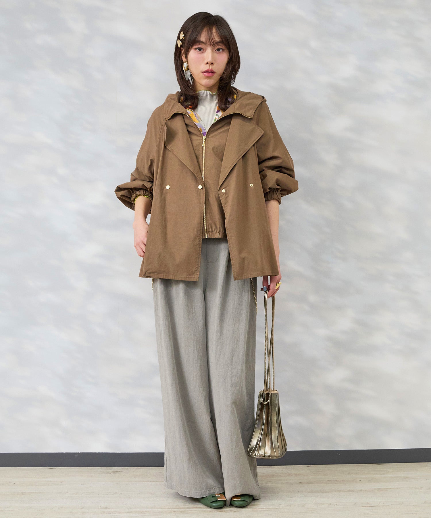 【FONT LAB】コットンテンセルフェイクレイヤードショートコート