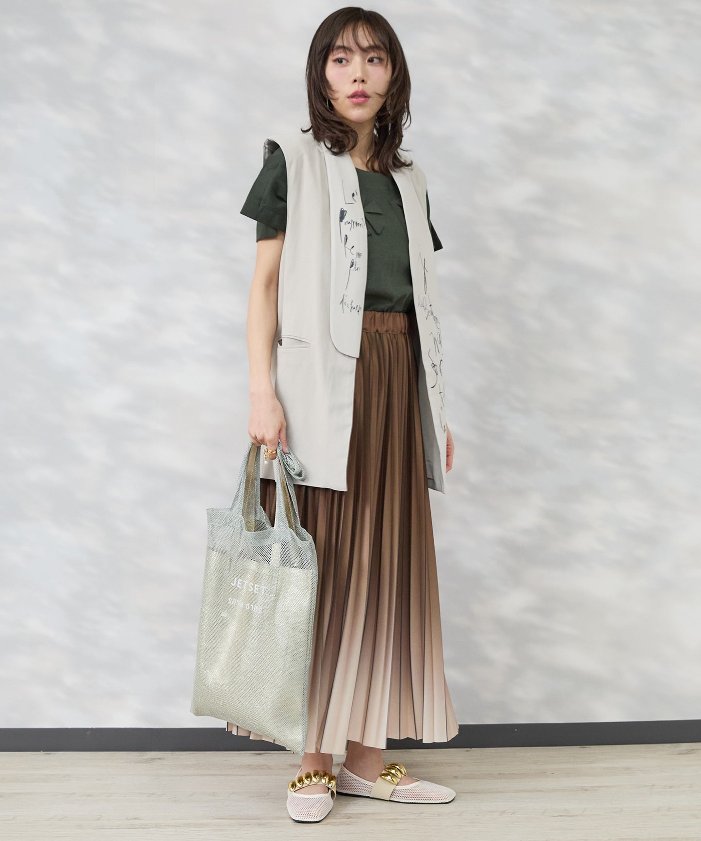 【SKFK】アシンメトリーデザインペイントジレ