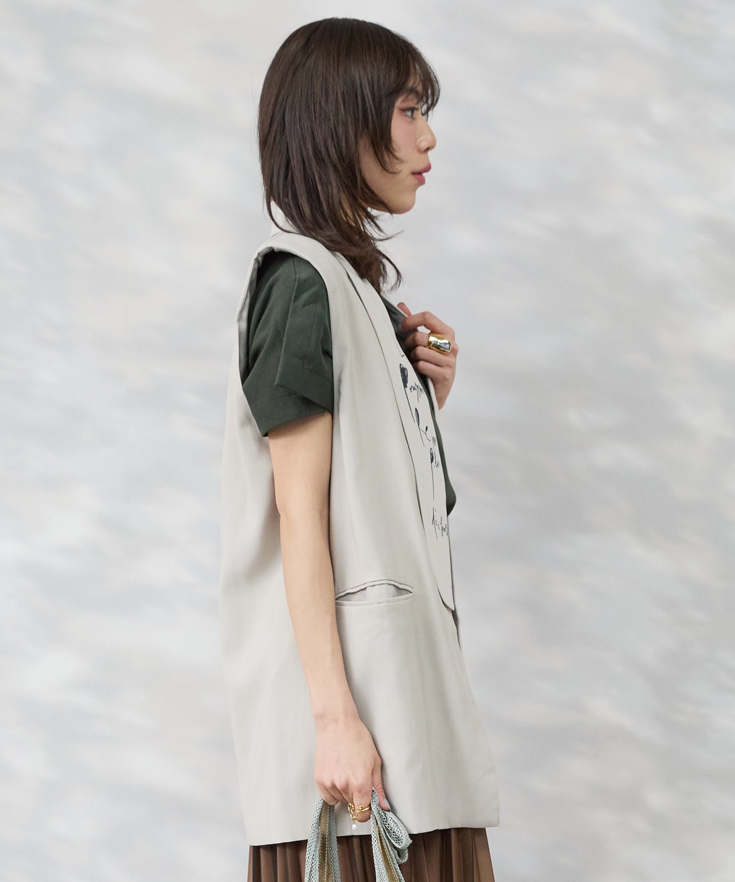 【SKFK】アシンメトリーデザインペイントジレ