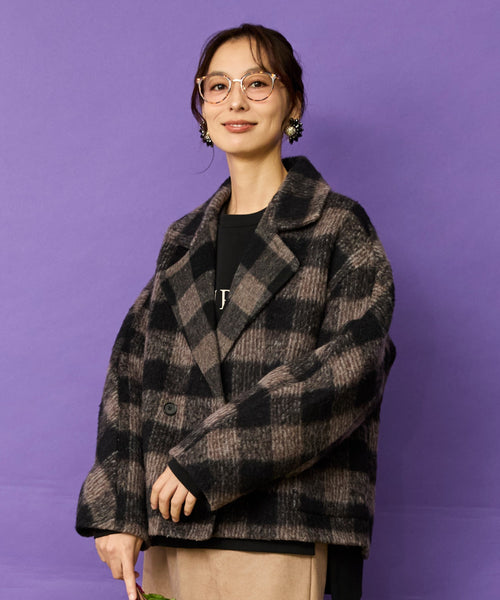 72-5605 【The KORNER】アルパカシャギーチェックショートコート