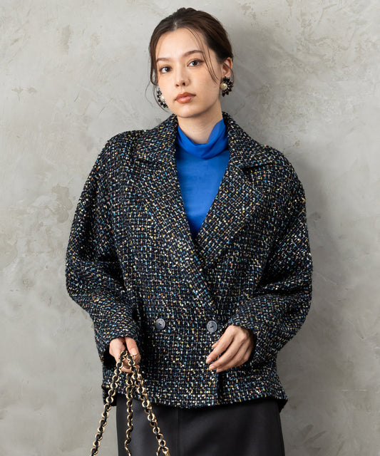 73-5572【MAITE】MIXツイードショートコート