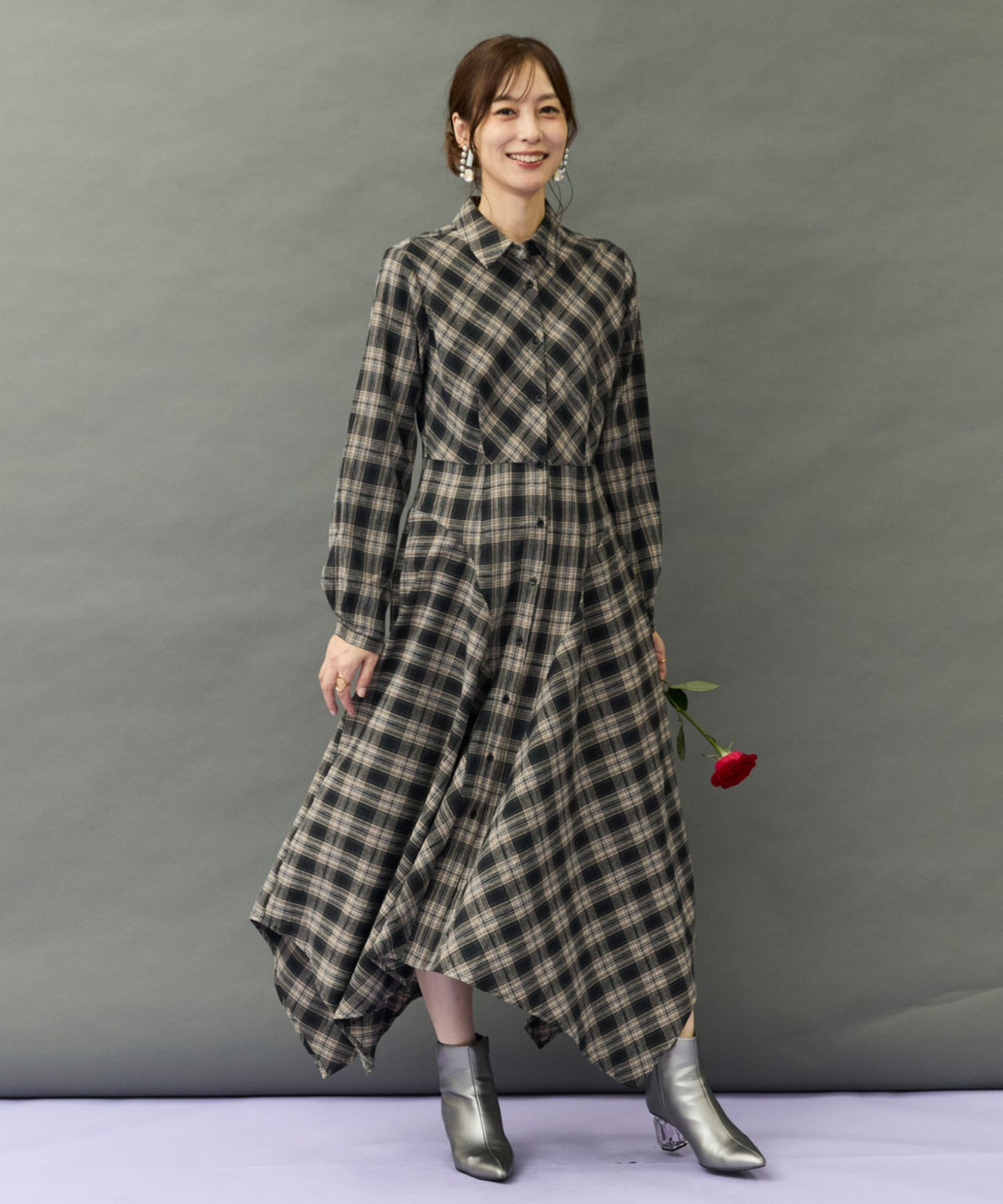 【WILD PONY】チェックハンカチーフヘムシャツワンピース