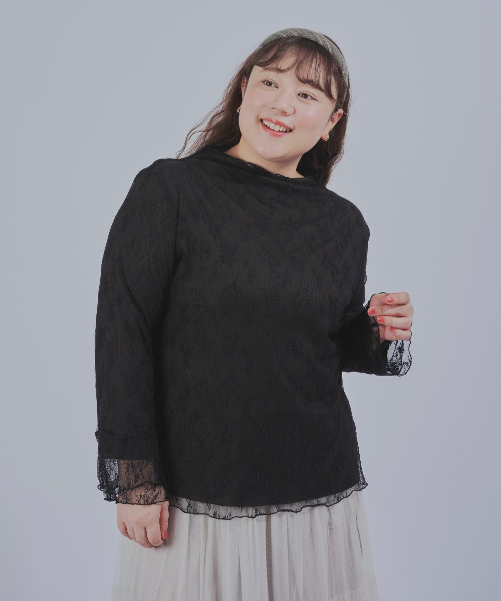 【la farfa企画】 メランジリブ×チュールレースリバーシブルカットソー