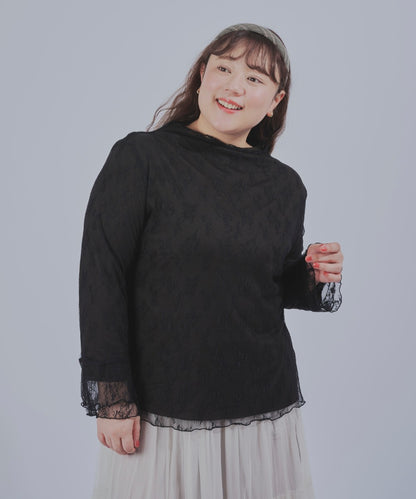 【la farfa企画】 メランジリブ×チュールレースリバーシブルカットソー