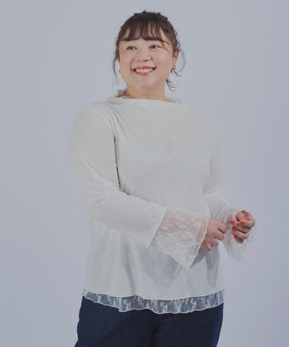 【la farfa企画】 メランジリブ×チュールレースリバーシブルカットソー