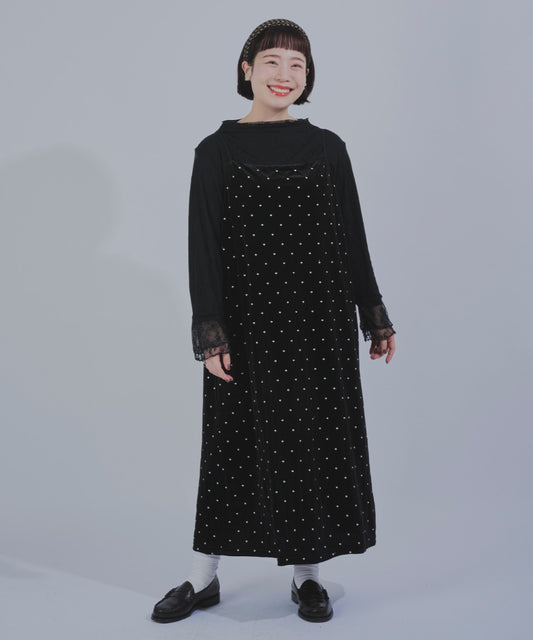 【la farfa企画】ドット刺繍ベロアキャミワンピース
