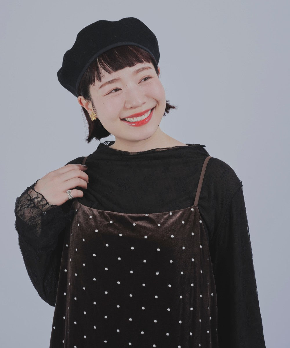 【la farfa企画】ドット刺繍ベロアキャミワンピース